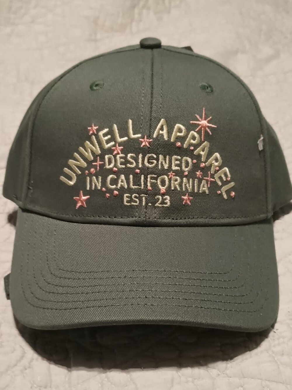 NEW Unwell Apparel Baseball Cap Green with Pink Embroidery